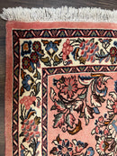 Persian Runner Rug 2.9 x 13.6, Semi Antique Vintage Persian Sarouk Hallway Rug, Wool Oriental Runner, Salmon and Cream, Floral Allover Hand Knotted