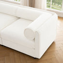 Contemporary White Chenille L-Shaped Sofa with Storage and Ottoman, 3-Seater Cylindrical Backrest