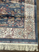Turkish Silk Rug 2.6 x 6.7, Short Runner Rug, Blue & Ivory, Bamboo Silk, New