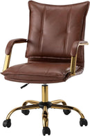 Faux Leather Home Office Desk Chair Adjustable Height Brown
