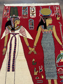 Egyptian Pictorial Rug 3x4, Hieroglyphic Pictorial Rug, Egyptian Prince and Princess, Cleopatra, Vintage Handmade, Red