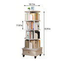 5 Tier Rotating Bookshelf with Wheels and Drawer, 360° Spinning Design, Space Saving Storage, for Home and Office, White MDF