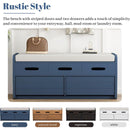 Rustic Storage Bench with 2 Drawers, Hidden Storage Space, and 3 False Drawers at the Top, Shoe Bench for Living Room, Entryway (Navy)