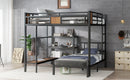 Queen Over Twin Bunk Bed with storage area on upper bed, lower bed with hangers and shelves, Space-Saving/Noise Reduced,black