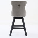 Swivel Velvet Barstools with Button Tufted Decoration and Wooden Legs, and Chrome Nailhead Trim, Leisure Style Bar Chairs,Bar stools, Set of 2 (Gray),SW1860GY