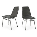 Outdoor Dining Chairs Set of 2, Rattan Backrest and Cushions, Iron Frame, Dark Brown