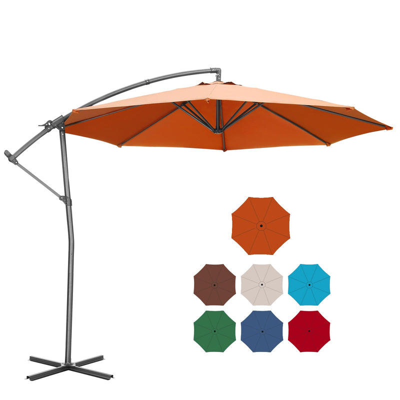 ainfox outdoor 10ft solar cantilever offset hanging patio umbrella Ainfox 10FT Patio Offset Umbrella with 360 Degree Rotation and Cross Base for Garden Outdoor Swimming Pool & Large Market Orange