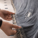 Chenille Camellia Floral Sofa Throw Cover Couch Blanket with Striped Jacquard