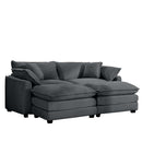 Contemporary Corduroy Two-Seater Sofa with Ottoman, Grey, Ideal for Small Spaces