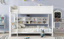 Queen Over Queen Bunk Bed with Built-in Storage Cabinets,Charging Station,Ladder,Safety Guardrails,Solid Pine Wood Bunk Bed,White