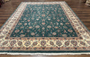 Indo Persian Rug 8x10, Green and Beige Oriental Carpet, Traditional Wool Area Rug, Floral Allover Pattern