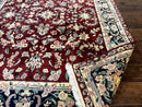 Indo Persian Rug 8x10, Floral Allover with Bird Pictorials, Maroon and Navy Blue, Handmade Wool Area Rug