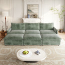 Corduroy fabric 3-seater comfortable cloud sofa with 3 movable footrests for living room, oversized deep-seat recliner, upholstered large-size deep-seat sofa with 3 cushions