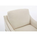 cream white fabric swivel rotating accent chair with USB and magazine book for living room and hotel bed room