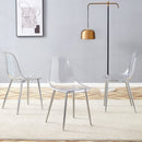 Transparent and Stylish Ergonomic Dining Chair with Silver Metal Legs and Transparent Seat Cushion, One Box of Three