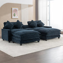 Contemporary Chenille Upholstered Sectional Sofa with Ottomans, USB Ports, Cup Holders & Storage, Blue