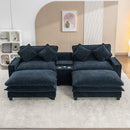 Contemporary Chenille Upholstered Sectional Sofa with Ottomans, USB Ports, Cup Holders & Storage, Blue