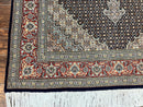 Persian Tabriz Rug 5x7, Wool with Silk Highlights, Hand Knotted Vintage Oriental Carpet, Very Fine, Herati Mahi Pattern, Black, Rare