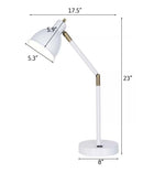 Cresswell 23"H 1-Light Ariculating Adjustable Mid-Century Metal Desk Lamp with Power Outlet, White Finish