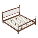 Mid-Century Modern King Size Solid Pine Wood Platform Bed with Upholstered Headboard in Boucle, No Box Spring Needed, Brown