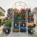 Metal Garden Arch with Gate 79.5'' Wide x 86.6'' High Climbing Plants Support Rose Arch Outdoor Cream White