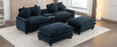 Contemporary Chenille Upholstered Sectional Sofa with Ottomans, USB Ports, Cup Holders & Storage, Blue