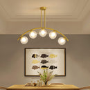 Modern gold metal arched ceiling light for dining room with 6 bulbs