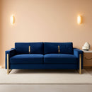 2 Piece Velvet Loveseat Sofa Set For Living Room 86 Inch Blue With Gold Metal Legs And 4 Pillows
