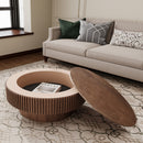 31.5'' Round Coffee Table with Storage Solid Wood Veneered Modern Coffee Table Accent Tea Table for Living Room, Bedroom, Apartment or Office, Walnut