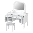 Elegant White Makeup Vanity Desk with Adjustable Mirror and Storage, MDF and Solid Wood Construction, 44.4'