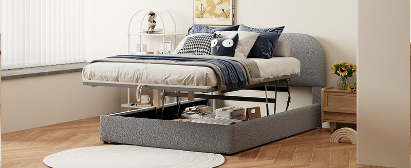 Walker Edison | Teddy Upholstered Full Size Platform Bed with Storage