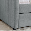 Twin Size Daybed with Trundle Upholstered Sofa Bed, with Vertical Stripes, Linen Fabric, Grey (82.5'x43'x30')