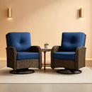 Patio Wicker Swivel Rocker Chairs Set Of 2 With Glass Top Side Table Brown Blue