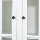 Retro Style Wall Suit with Glass Doors, 75.25'' Tall Display Cabinets & Triangle Sided Bookshelves, White