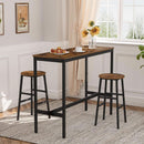 Round Bar Stools Set of 2 With Footrest 24.4 Inch Industrial Rustic Brown