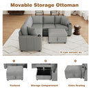 Multi-Functional Sectional Sofa Convertible Pull-out Bed with Storage Ottoman, USB Ports, Cup Holders, Chenille, Gray, 84.7'