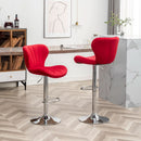 Velvet Adjustable Swivel Bar Stool Set Of 2 In Red