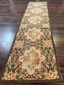 Needlepoint Runner Rug 2.7 x 9.7, European French Design, Wool, Handmade, Vintage