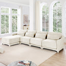 Elegant Four-Seater Sofa with Movable Ottoman in White Chenille Fabric and Ergonomic Design