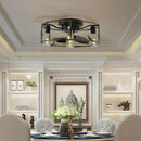 Flush Mount Ceiling Fans with Lights and Remote Control green Caged Low Profile Ceiling Fan Modern Metal Ceiling fanfor Farmhouse Dining Room Bedroom Kitchen Living Room