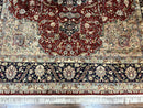 Pak Persian Rug 8x10, Wool Hand Knotted Vintage Carpet, Dark Red & Navy Blue, Dome Design Floral Medallion Rug, 8 x 10 Oriental Rug