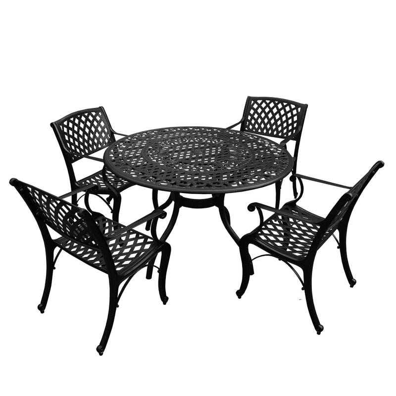 Outdoor Aluminum 5pc Round Patio Dining Set with Four Chairs