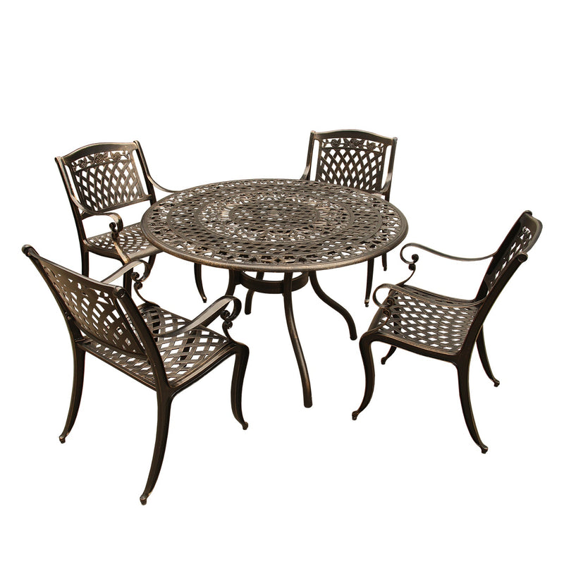 Outdoor Aluminum 5pc Round Patio Dining Set with Four Chairs