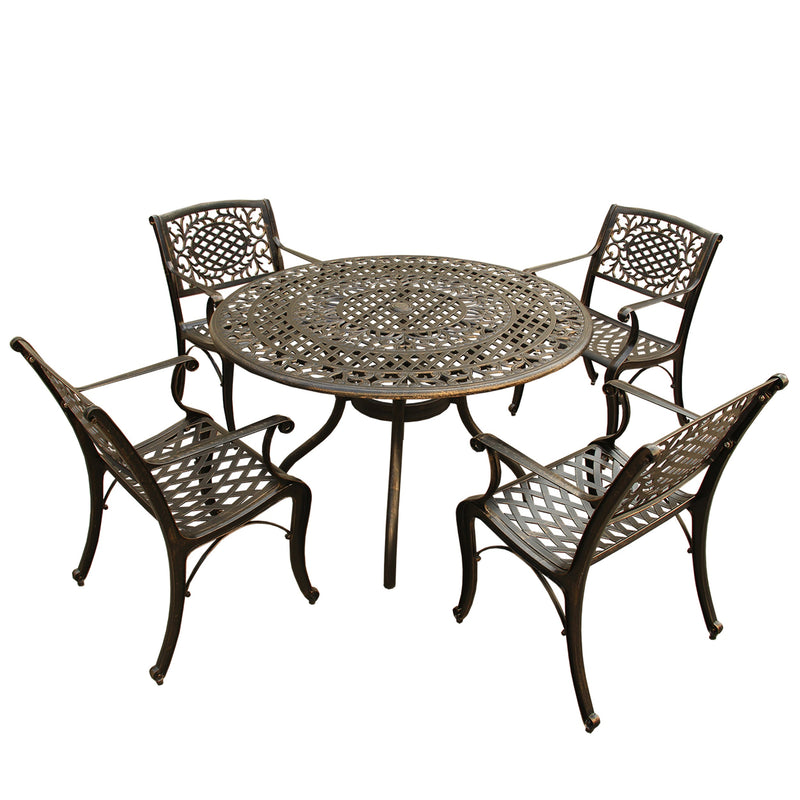 Outdoor Aluminum 5pc Round Patio Dining Set with Four Chairs