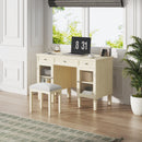 Multi-Functional 2-in-1 Vanity Desk with Flip-Top Mirror, White Oak, MDF Material, 46.5-Inch