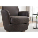 PU leather Swivel Barrel Chair, Swivel Accent Chairs Armchair for Living Room, Reading Chairs for Bedroom Comfy, Round Barrel Chairs with Gold Stainless Steel Base (Brown)