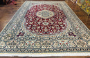 Persian Nain Rug 8x11, Wool and Silk Highlights, Burgundy & Ivory