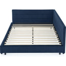 Queen Size Upholstered Tufted Bed Frame, Sofa Bed Frame with Comfortable Backrest and Armrests, Queen Size Bed for Bedroom, Living Room,Velvet, DARK BLUE(85.5''*64.5''*30.5'')