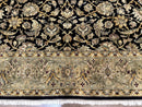 Indo Persian Rug 8x10, Black and Green, Wool, Handmade, Traditional, Floral Allover, Vintage
