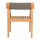 CREATIVE BRAIDED ACACIA WOOD OUTDOOR DINING CHAIRS WITH ARMRESTS, SUITABLE FOR OUTDOOR DINING AND LEISURE PLACES, TEAK LOOK & GREY ROPE,SET OF 2